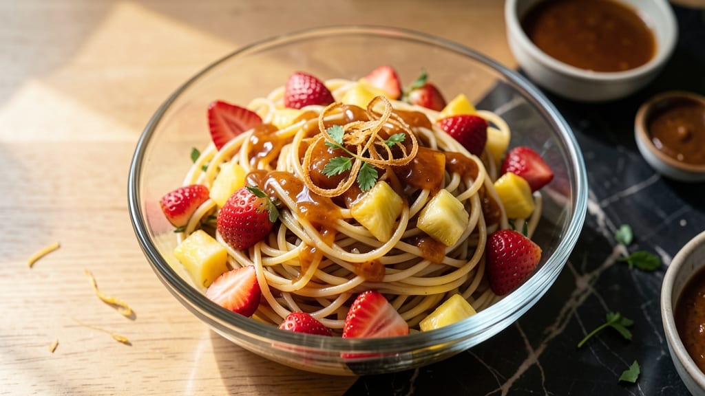Sweet Spaghetti Salad Recipe: Honey-Drizzled Pasta With Crunchy Fruit Bite