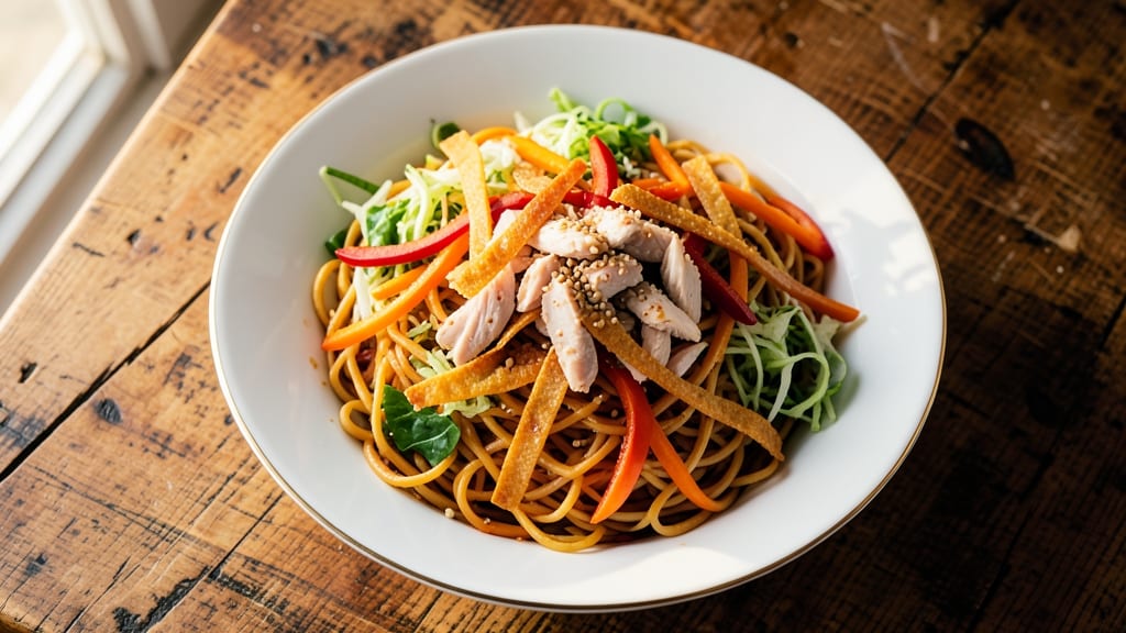 Chow Mein Noodle Salad Recipe: Crispy Egg Roll Strips and Tangy Sesame-Lime Dressing