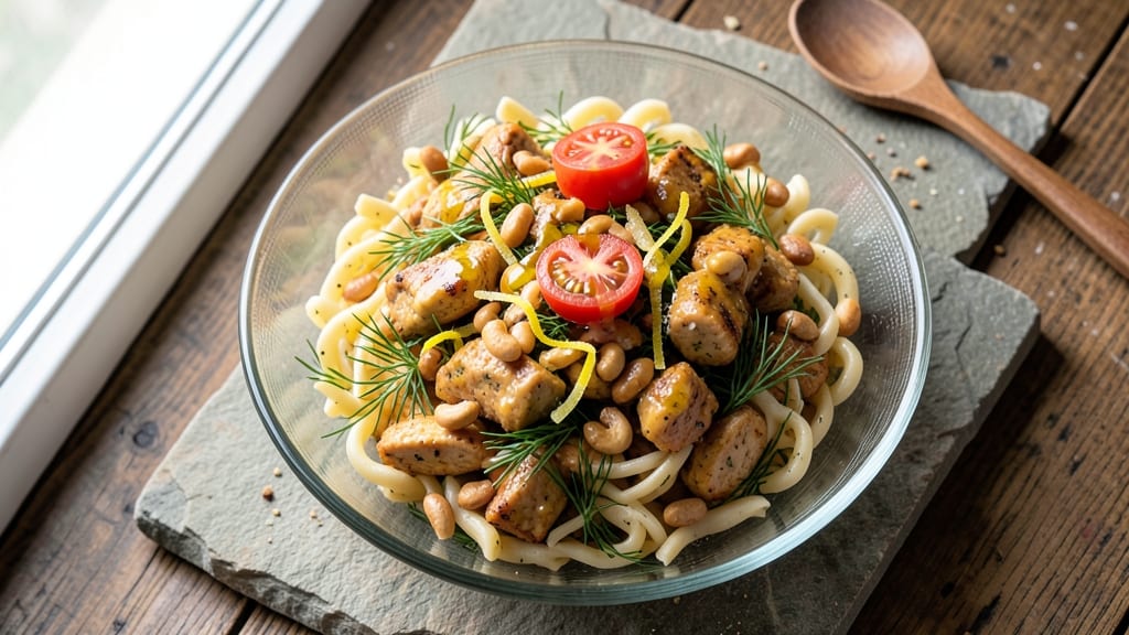 Cashew Chicken Rotini Salad Recipe: Crunchy Celery Crowns and Creamy Herb Dressing Harmony
