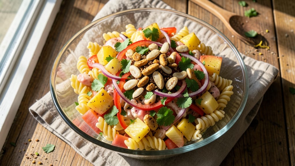 Caribbean Pasta Salad Recipe: Tropical Zing With Pineapple and Macadamia Twist
