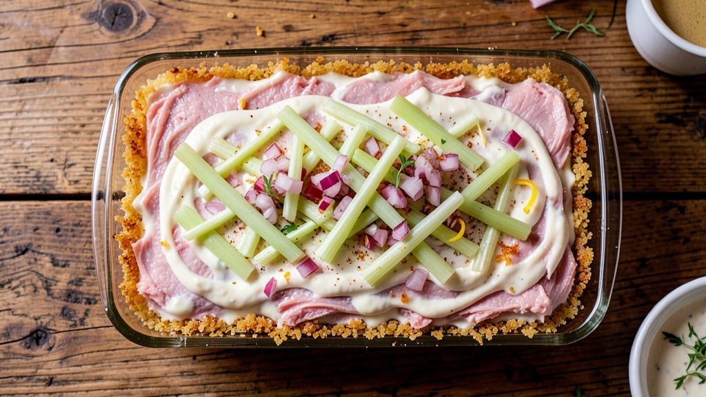 Cold Tuna Salad Casserole Recipe: No-Bake, Creamy, and Crunchy Celery Crown Topping