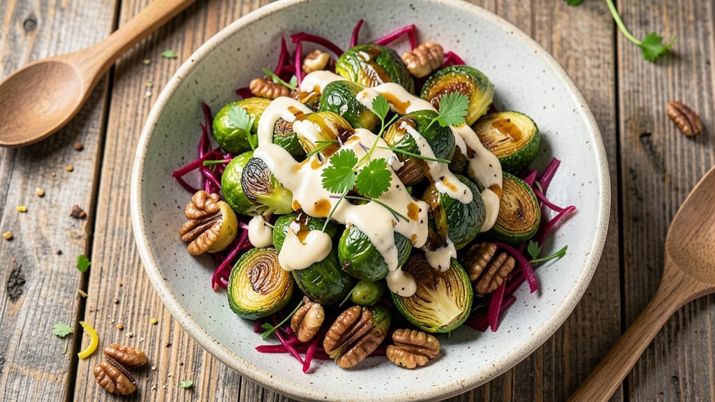 Vegan Brussel Sprouts Salad Recipe: Crispy Roasted Bites with Nutty Tahini Dressing