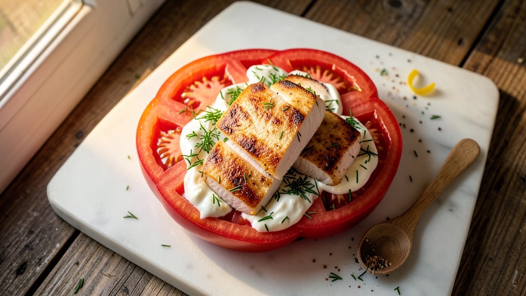 Chicken Salad Stuffed Tomatoes Recipe: Juicy Tomatoes Hold Creamy Herb Chicken