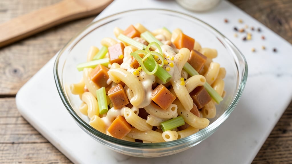 Cheddar Macaroni Salad Recipe: Crisp Celery Crowns and Melty Cheese Fusion