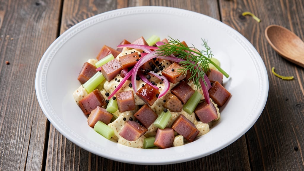 Chunky Ham Salad Recipe: Crisp Celery Crowns and Smoky Cream Cheese Balance