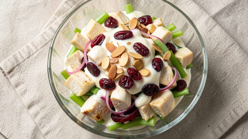 Chicken Salad Recipe with Dried Cranberries and Almonds: Tart-Sweet Bite and Nutty Crunch Combo