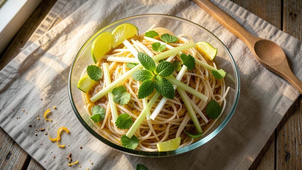 Cold Vermicelli Salad Recipe: Crisp Celery Crowns and Zesty Lime Dressing