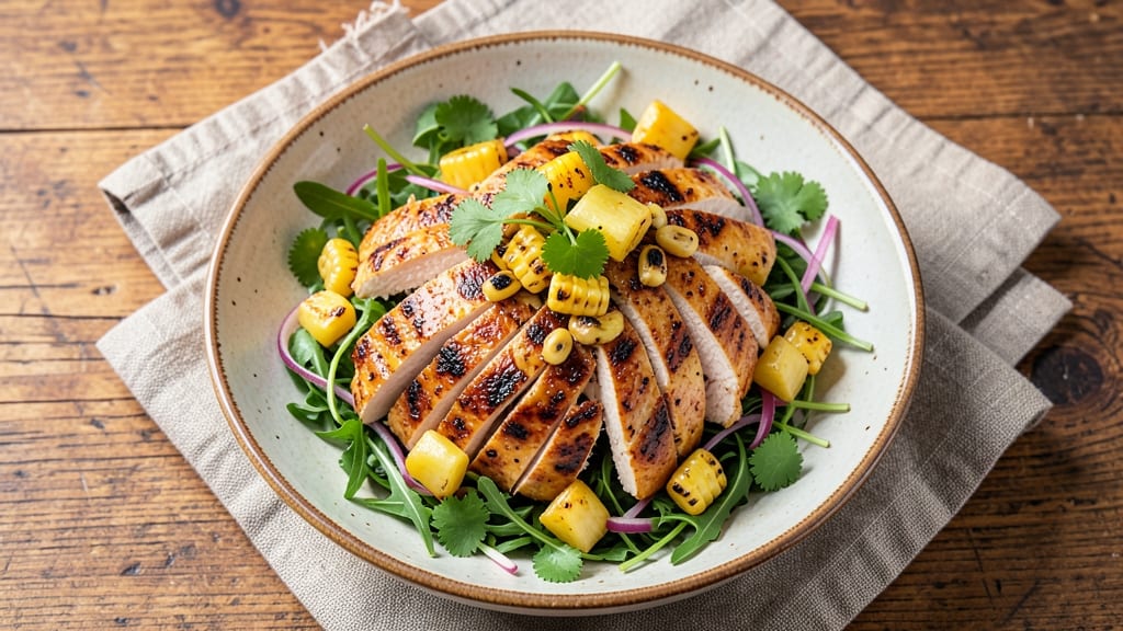 Al Pastor Salad Recipe: Smoky Ancho-Chile Marinated Chicken with Pineapple & Corn