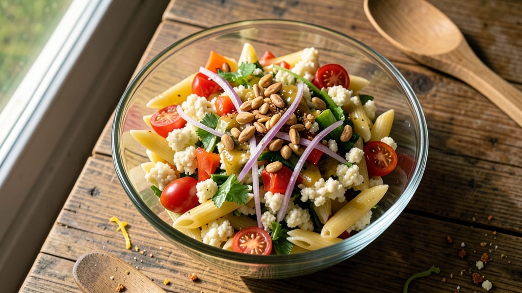 Cauliflower Pasta Salad Recipe: Crispy Celery Crowns and Creamy Herb Cheese Twist