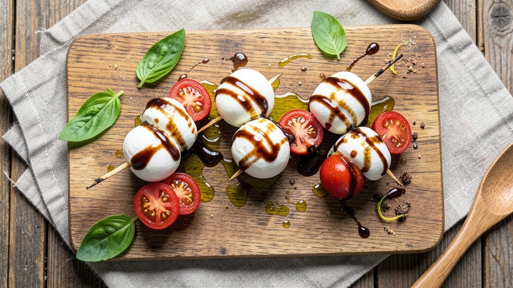 Caprese Salad Bites Appetizer Recipe: Tomato-Mozzarella Skewers With Basil Zing
