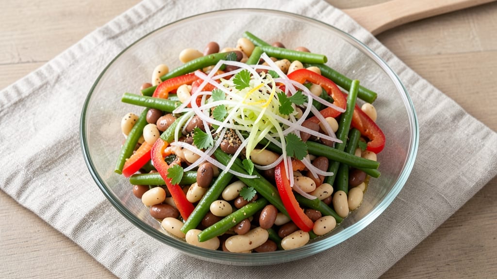 America's Test Kitchen Three Bean Salad Recipe: Crunchy Celery Crowns and Herb Cream Cheese Harmony