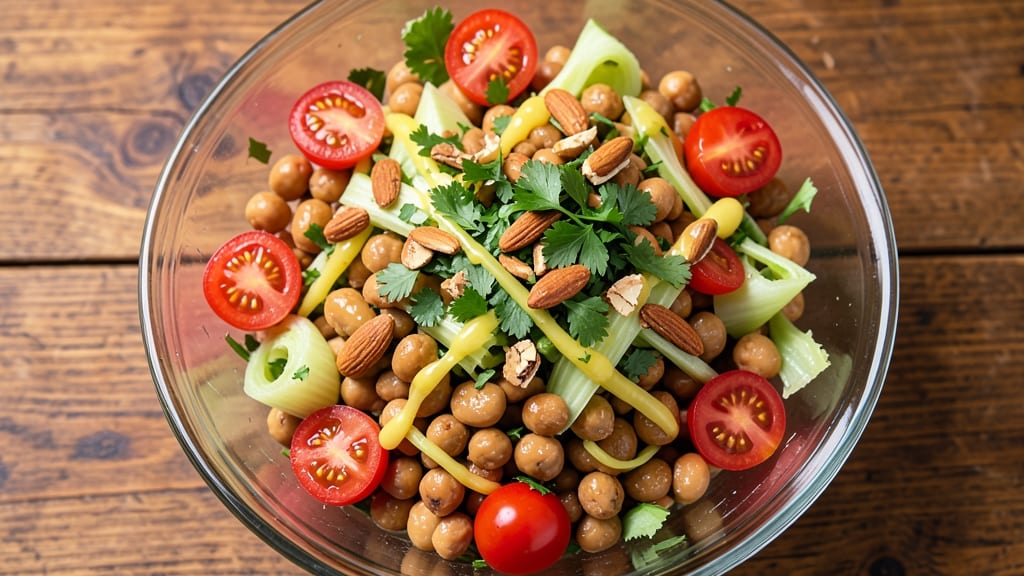 Chickpea Protein Salad Recipe: Crunchy Celery Crowns and Zesty Lemon-Tahini Dressing