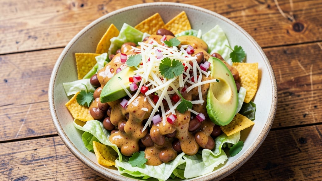 Taco Salad Recipe With Catalina Dressing and Kidney Beans: Crunchy Toppings and Tangy-Spicy Kick