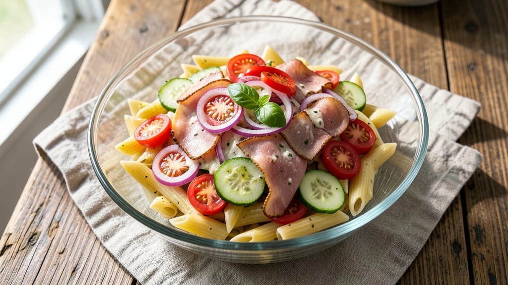 Cold Ham and Pasta Salad Recipe: Protein-Packed Picnic Bowl With Zero Mayo