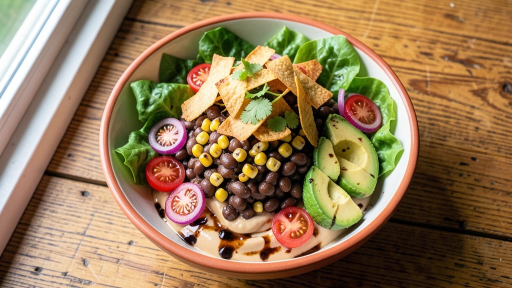 Vegan Taco Salad Bowl Recipe: Crunchy Black Bean and Avocado Layers