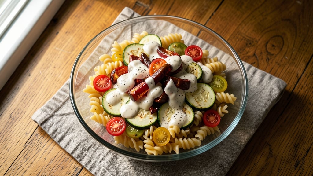 5 Star Pasta Salad Recipe: Warm Roasted Veggies Meet Cool Cream Cheese