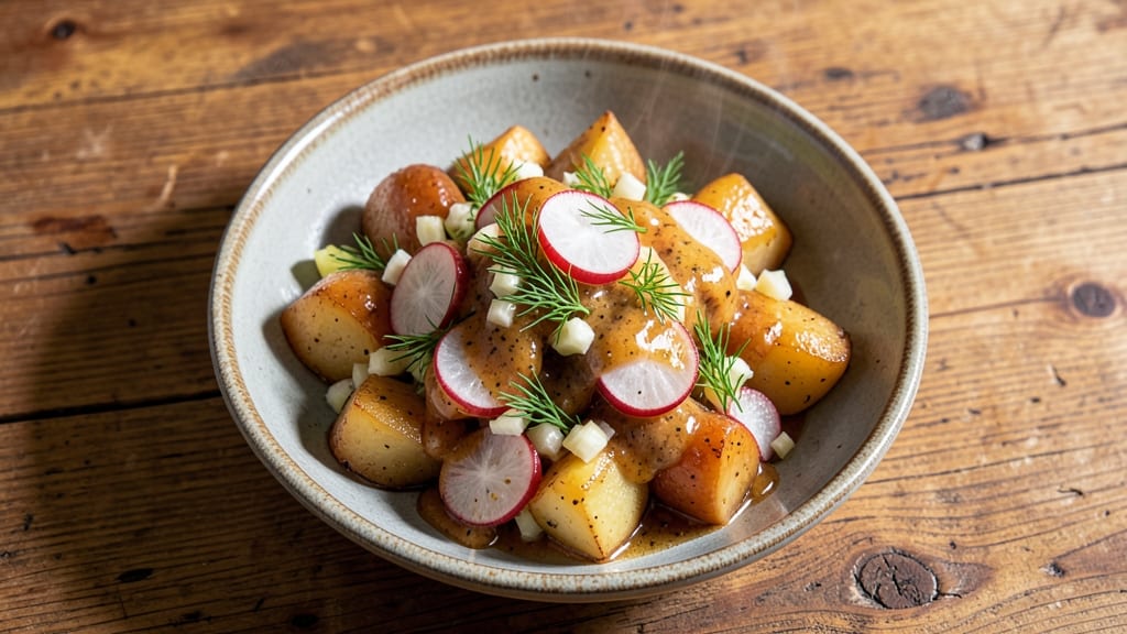 Sweet German Potato Salad Recipe: Honey-Vinegar Crunch With Mustard Zing