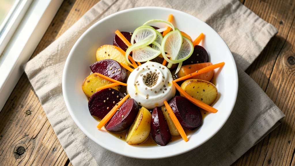 Chukandar Salad Recipe: Crisp Celery Crowns and Creamy Herb Cheese Fusion