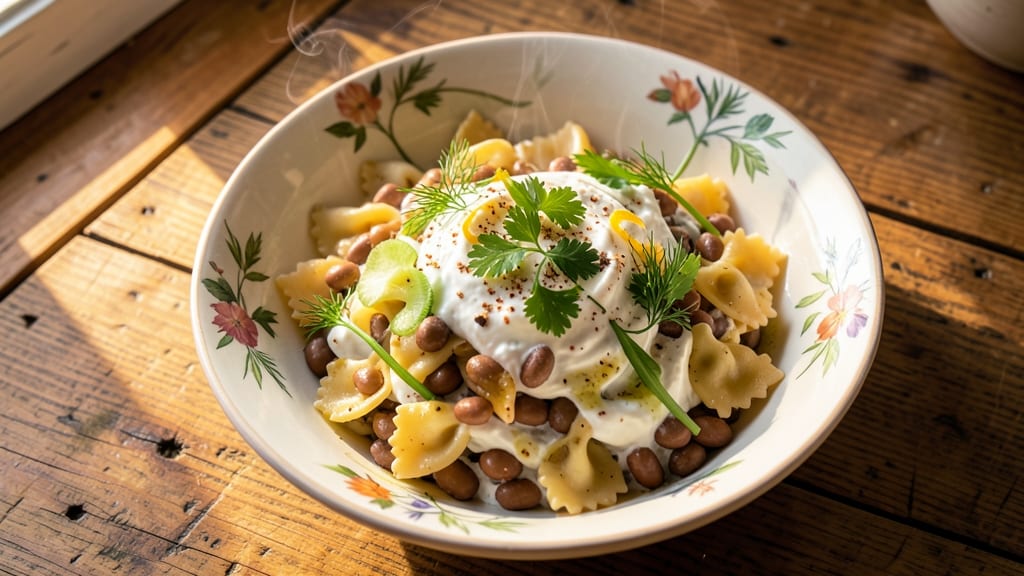 White Bean Pasta Salad Recipe: Crunchy Celery Crowns and Herb-Infused Cream Cheese Twist