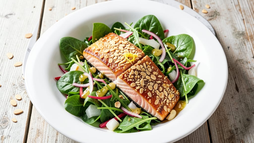 Cheesecake Factory Almond-Crusted Salmon Salad Recipe: Crispy Topping Meets Flaky Fish in One Bowl