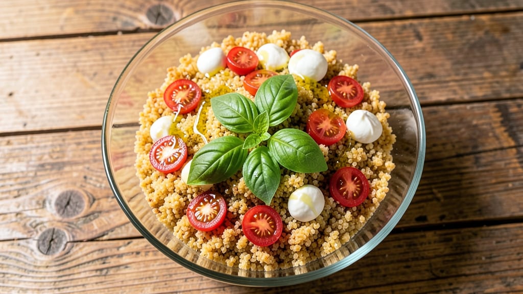 Caprese Couscous Salad Recipe: Bright Herb Zing With Juicy Tomatoes and Fresh Mozzarella