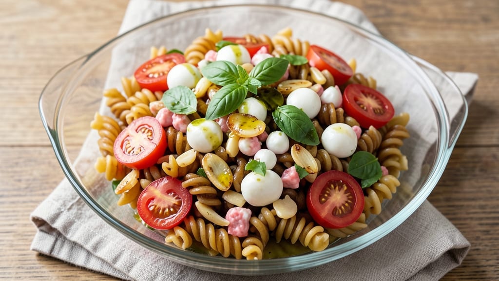 Caprese Macaroni Salad Recipe: Fresh Basil, Cherry Tomatoes, and Mozzarella Twist