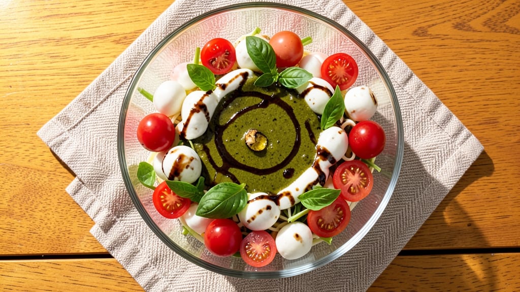 Caprese Pasta Salad Dressing Recipe: Basil-Infused Olive Oil with Bursting Cherry Tomatoes