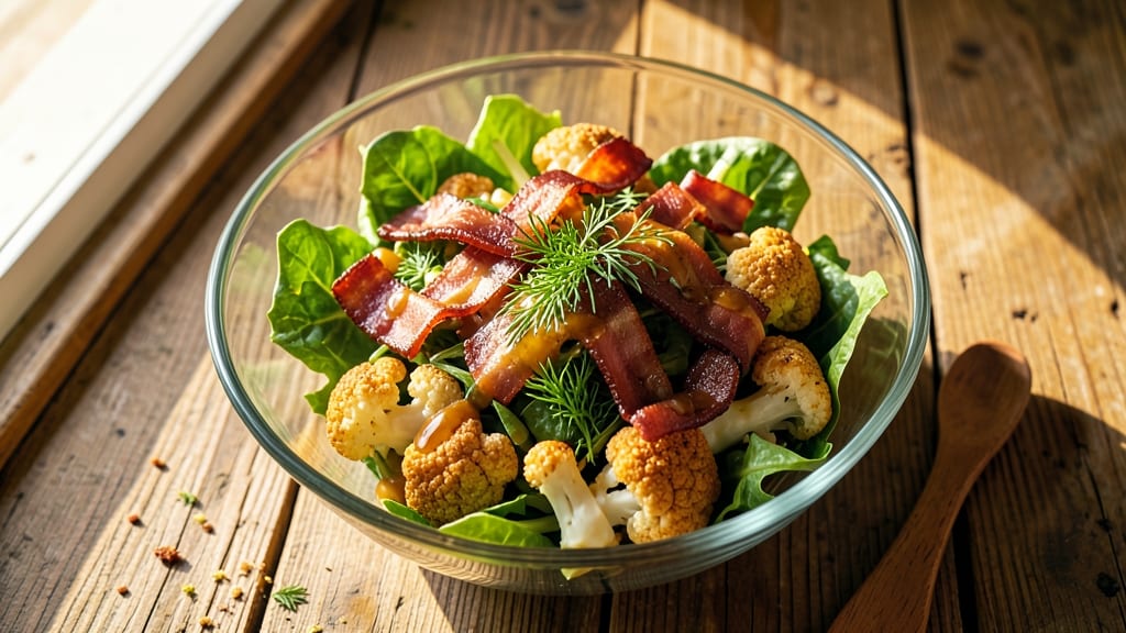 Cauliflower Lettuce Bacon Salad Recipe: Crunchy Crowns and Smoky Bacon Bites