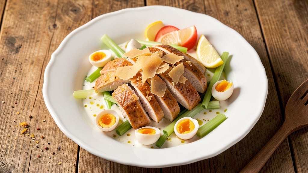 Chicken Salad with Parmesan Cheese Recipe: Crisp Celery Crowns and Sharp Cheese Twist